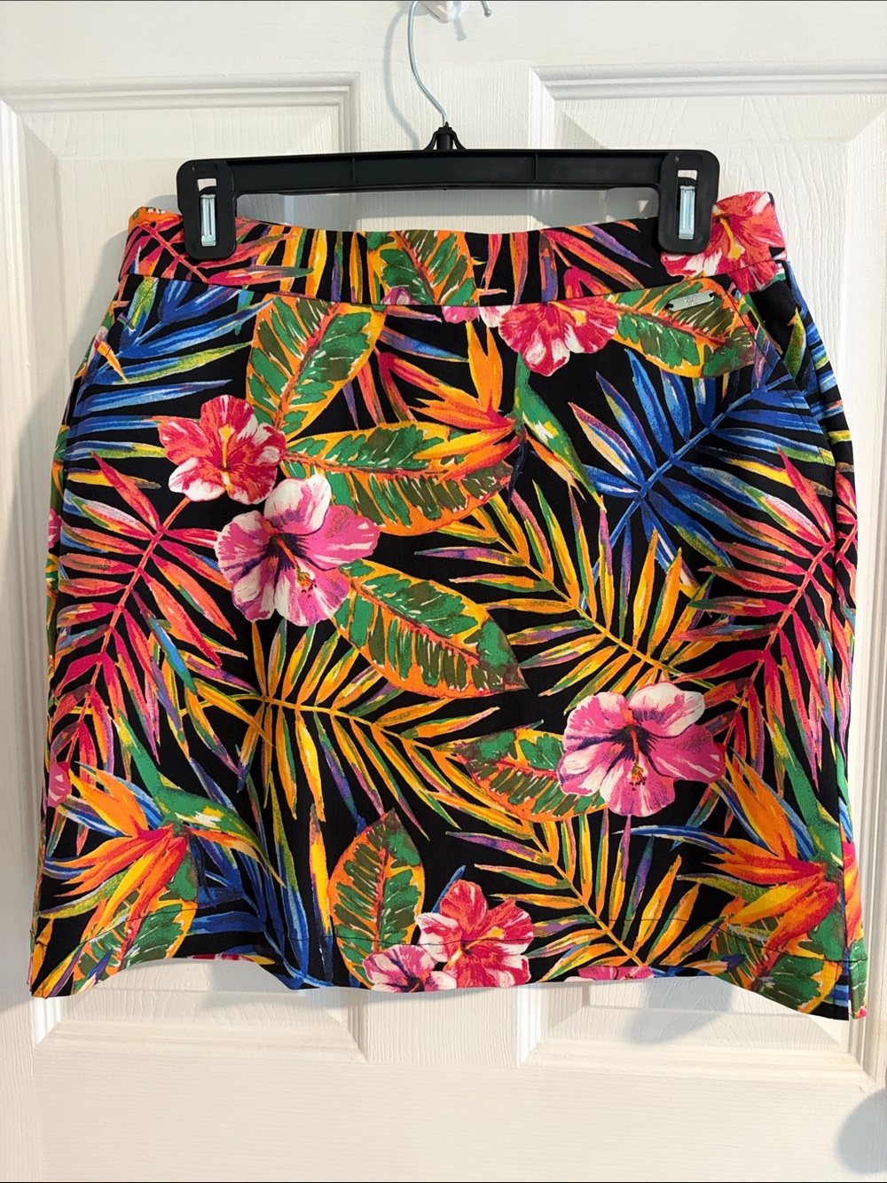 Tropical Floral A-Line Skort in Black and Pink